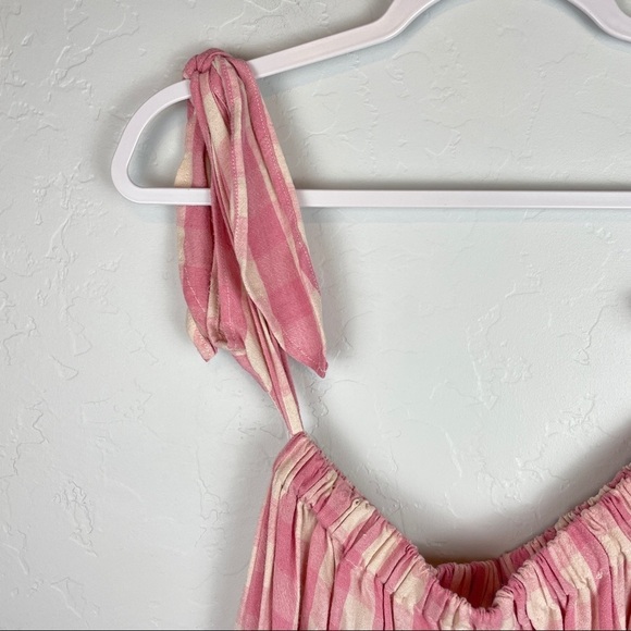 ASOS Swim Pink Gingham Print Shoulder Tie Beach Cover Up Mini Dress NWT Size 0 - Picture 7 of 10